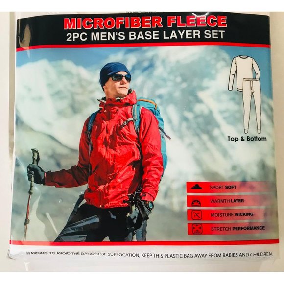 Navy Blue - Men Thermal 2 PCS Set Microfiber Fleece Crew Neck Top & Pants 2XL - Picture 2 of 7